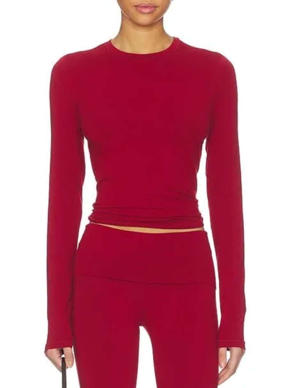 Skims Long Sleeve Crewneck Crop Top - Brick